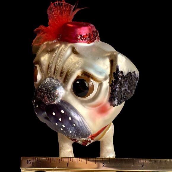 VTG Robert Stanley Anthropomorphic Blown Glass Pug Dog Christmas Ornament No Box - Picture 6 of 16